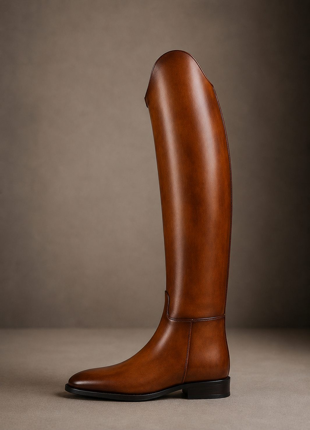 Classic tan bespoke dressage boot with hand-applied patina