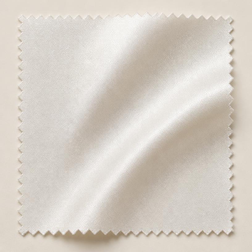 Macro swatch of white satin cloth with a delicate lustre
